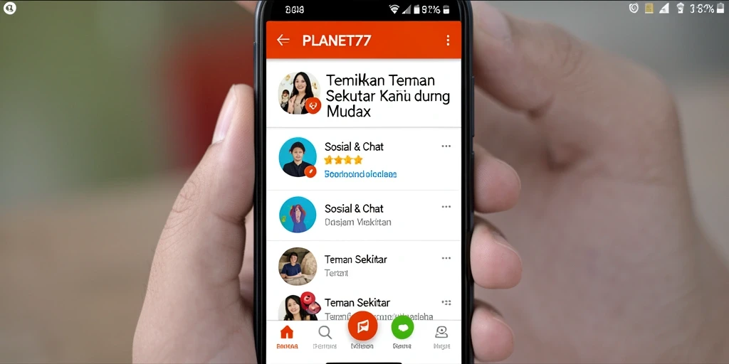 Antarmuka pengguna <strong>PLANET77</strong> yang intuitif dan menarik untuk menjalin pertemanan.
