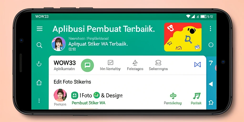 Antarmuka WOW33 menampilkan fungsi Pembuat Stiker WA yang intuitif dan menarik.