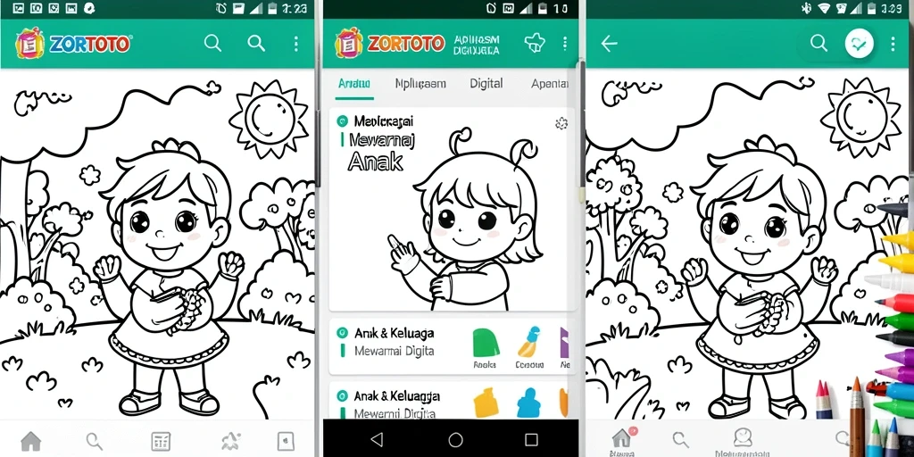 Tampilan antarmuka ZORTOTO dengan gambar mewarnai yang ceria.