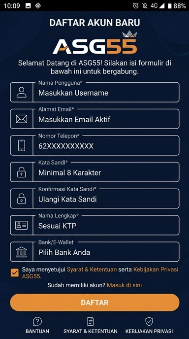 Tampilan halaman daftar asg55